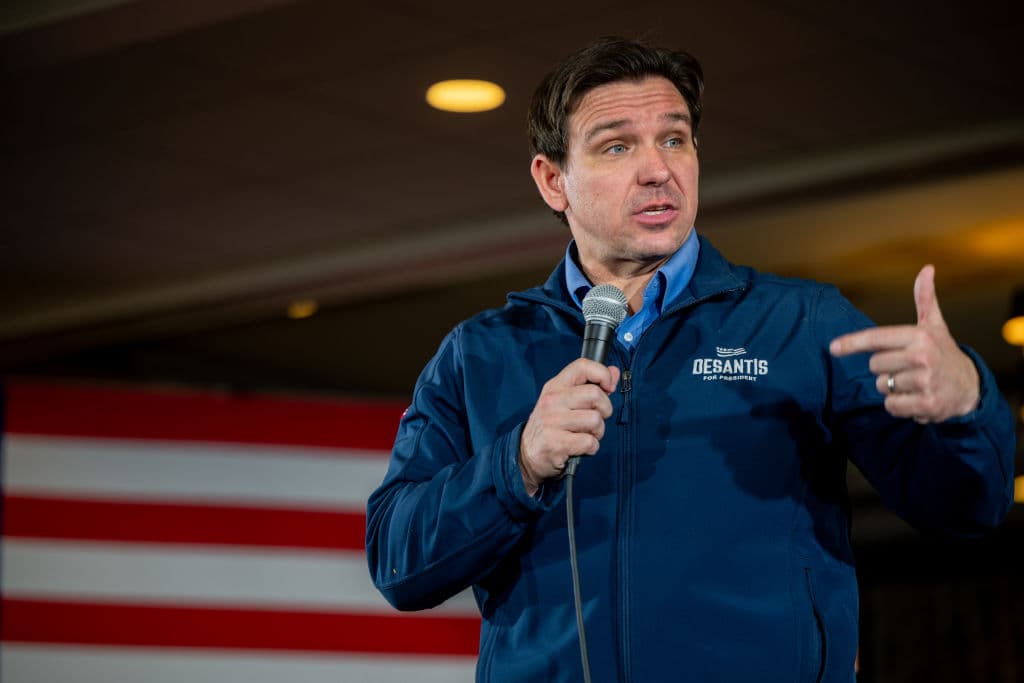 Brandon Bell/Getty Images Governor DeSantis at LaBelle Winery on January 17, 2024 at Rockingham County, New Hampshire.
