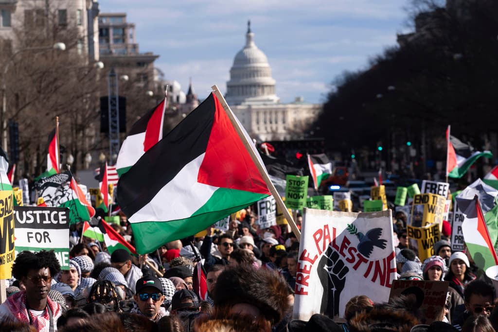 AP/Jose Luis Magana With the U.S Capitol in the background, demonstrators rally during the March on Washington for Gaza, January 14, 2023.
